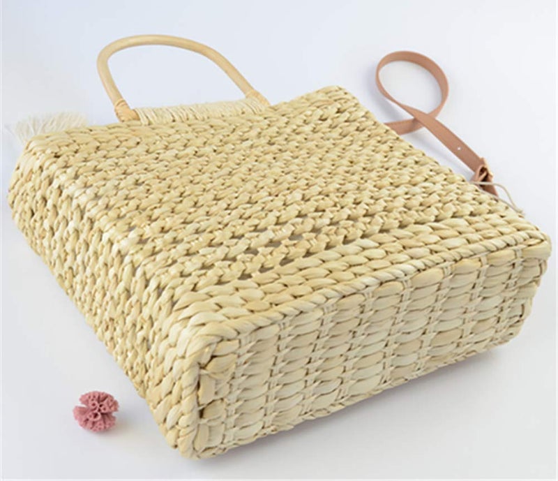 QZUnique Straw Bucket Bags for Women Top Handle Drawstring Woven Handbag Shoulder Bag Summer Beach Purses with Bamboo Handle - Image 5